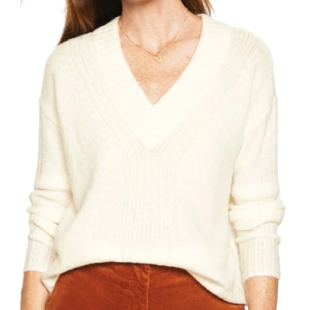 Talbots NWT Women's‎ Wool Cream White V Neck Ribbed Knit Pullover Sweater Size M